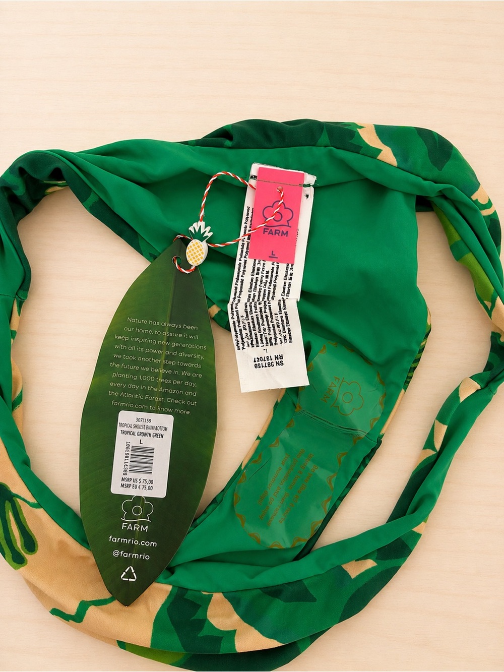 NWT Farm Rio Tropical Groove Green Bikini Bottoms - size large farm Rio - Picture 6 of 6